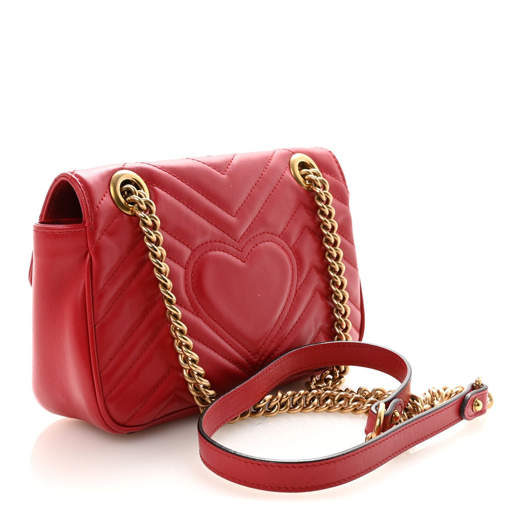 Gucci Calfskin Matelasse Mini GG Marmont Shoulder Bag Hibiscus Red