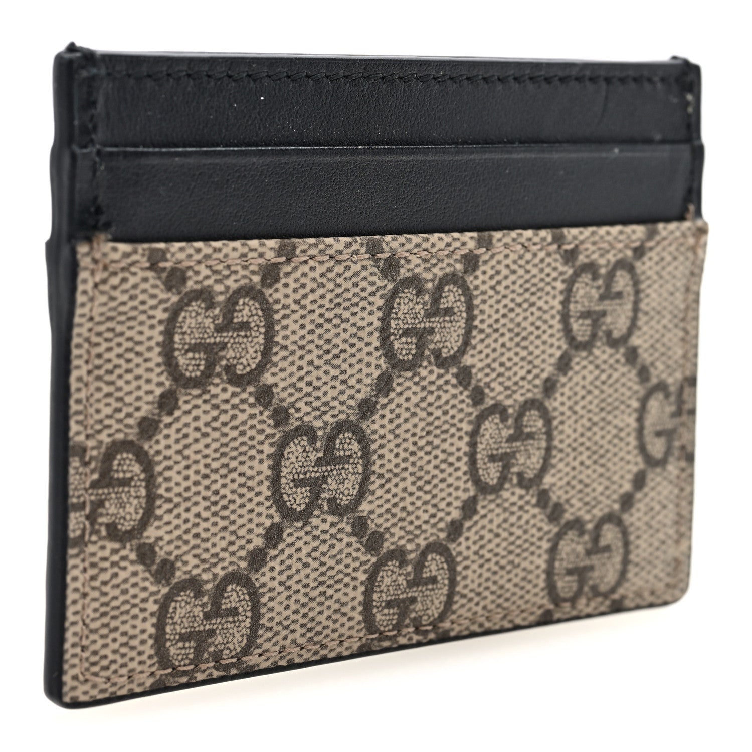 Gucci GG Supreme Monogram Calfskin Card Holder Beige Black