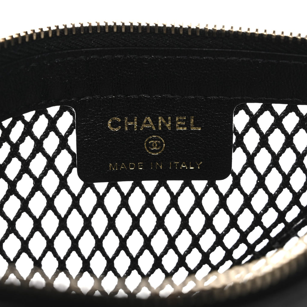 Chanel Mesh Shiny Lambskin Clutch With Chain Black