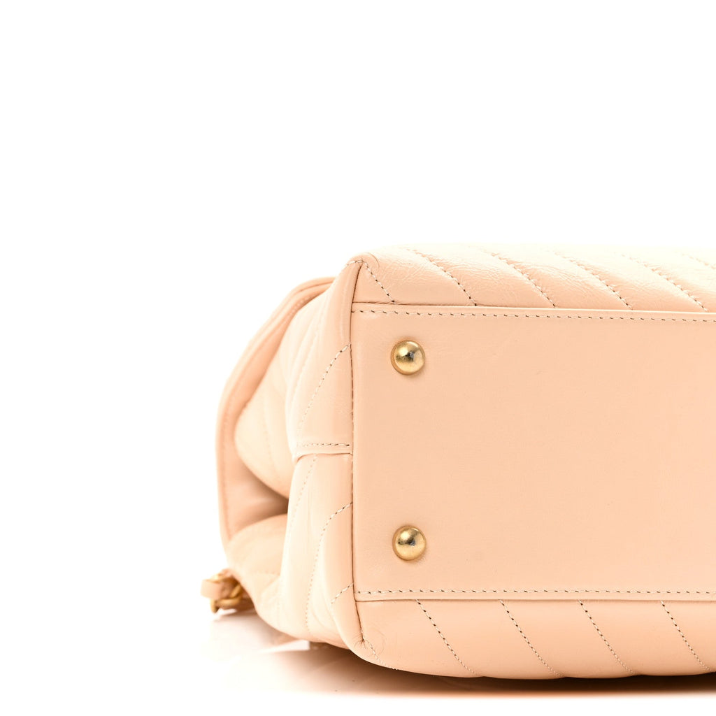 Chanel Calfskin Chevron Quilted Medium Coco Handle Flap Beige
