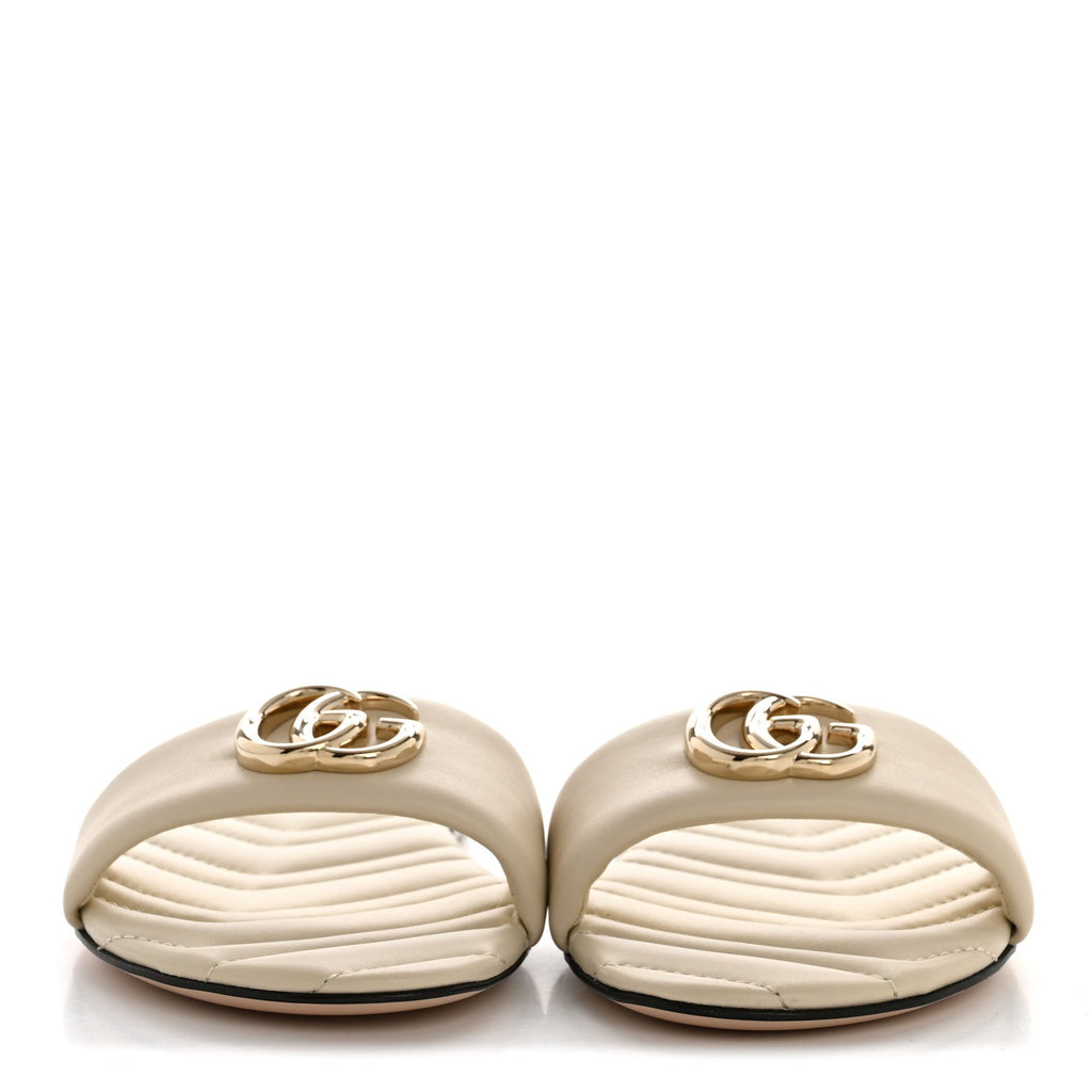 Gucci Nappa Matelasse GG Marmont Flat Slide Sandals 38 New Ivoire