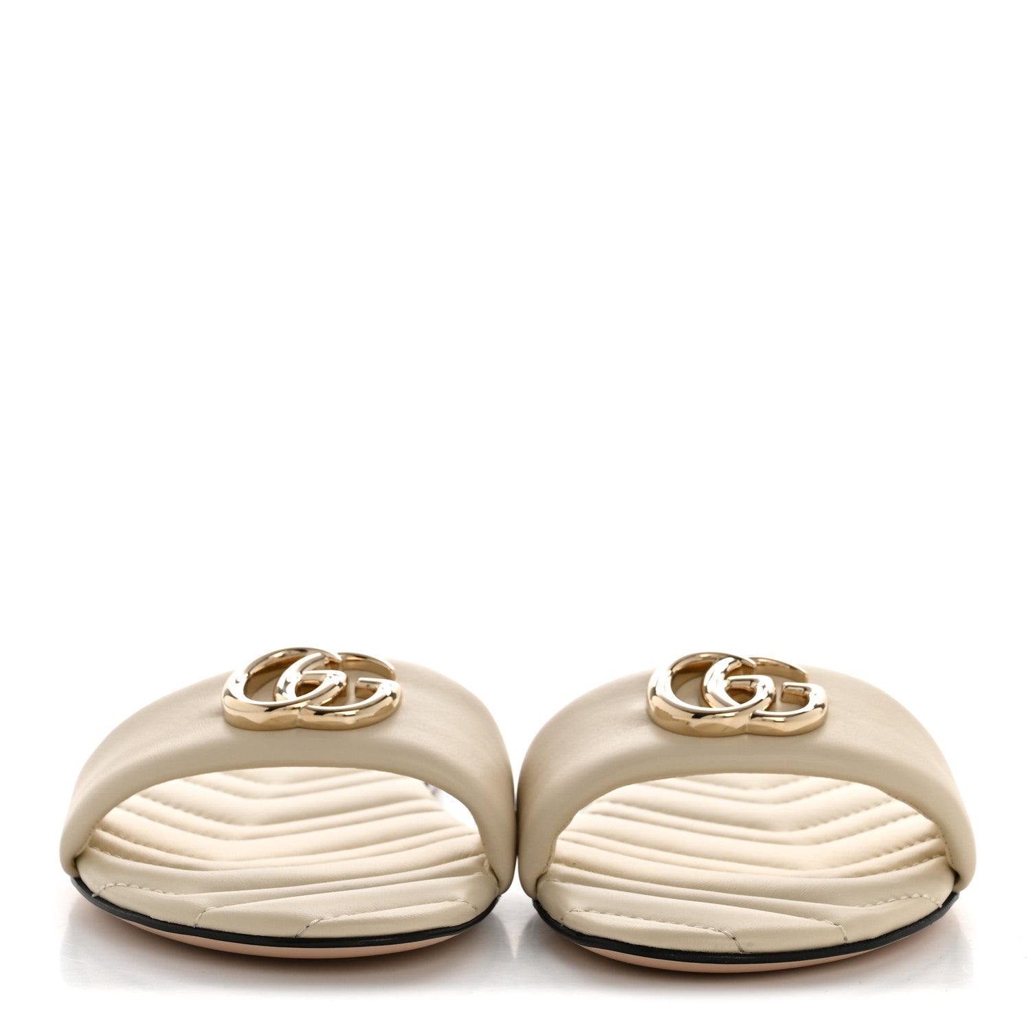 Gucci Nappa Matelasse GG Marmont Flat Slide Sandals 38 New Ivoire