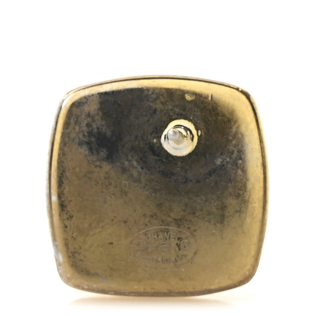 Metal Enamel CC Square Earrings Gold Black