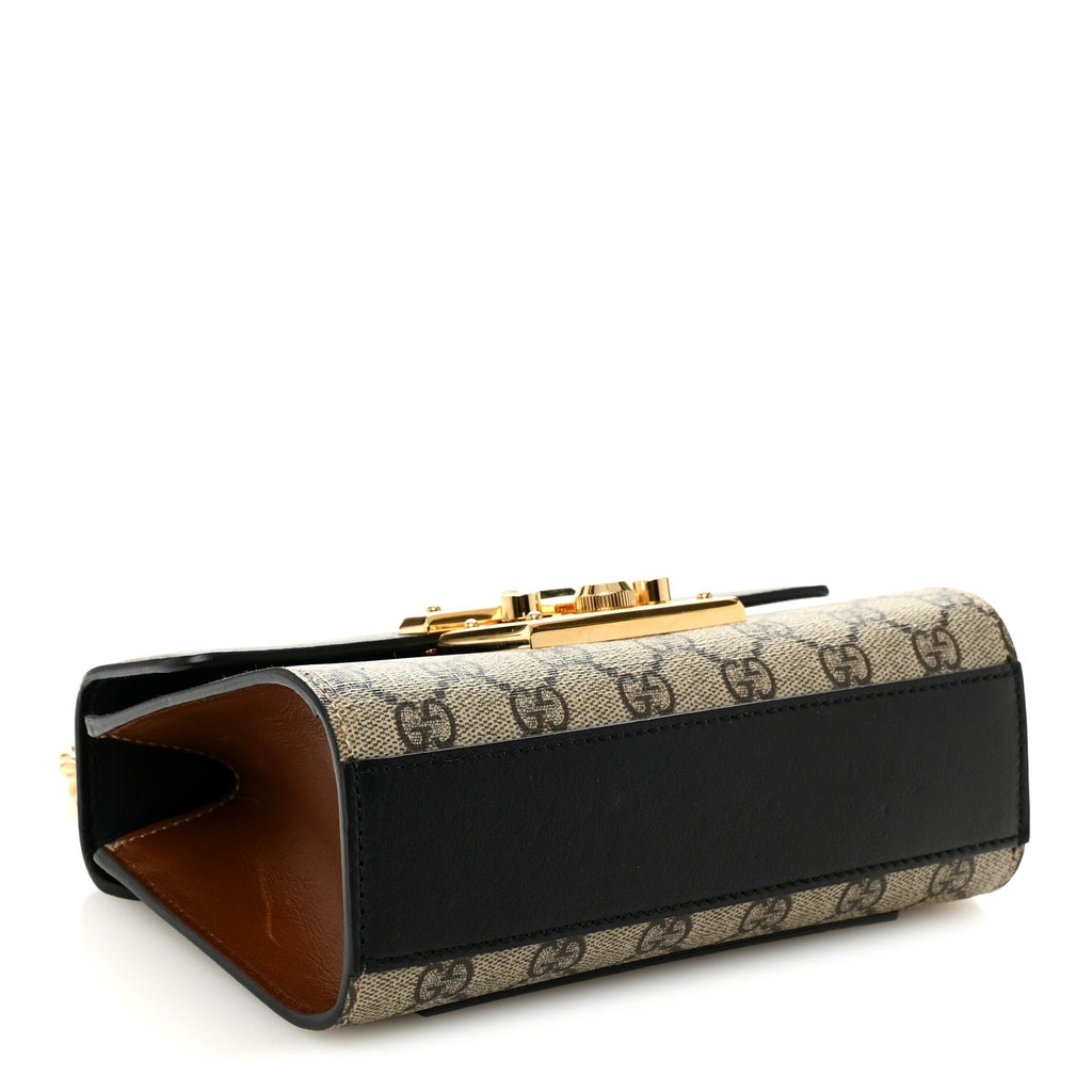 Gucci GG Supreme Monogram Calfskin Small Padlock Shoulder Bag Beige Black Cuir