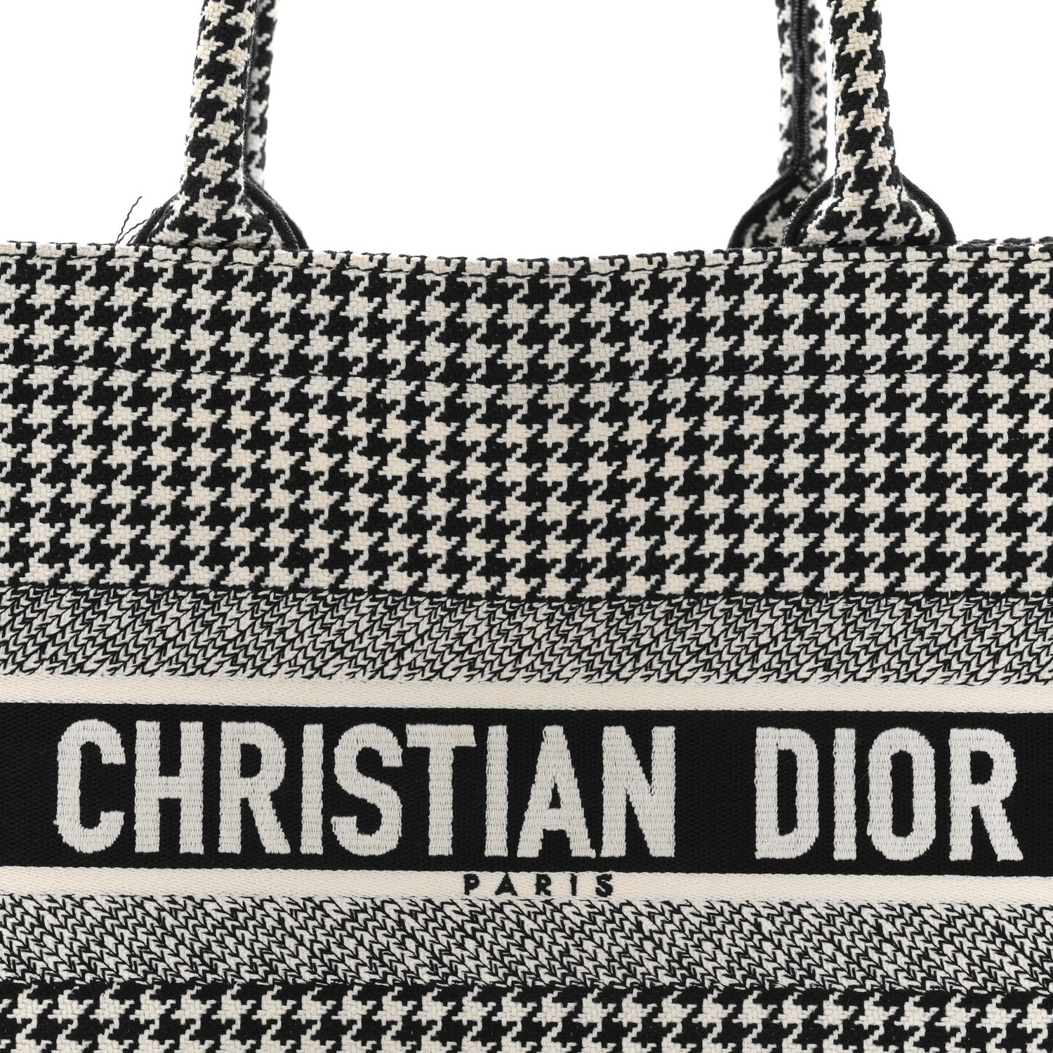 Christian Dior Canvas Houndstooth Embroidered Medium Book  Black White