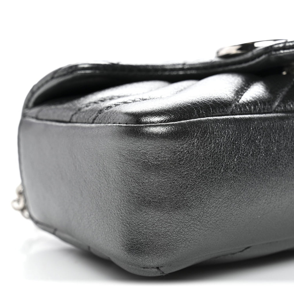 Gucci Metallic Lambskin Matelasse Mini GG Marmont Shoulder Bag Piombo