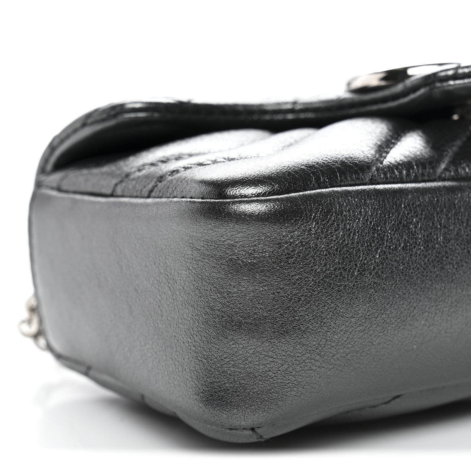 Gucci Metallic Lambskin Matelasse Mini GG Marmont Shoulder Bag Piombo