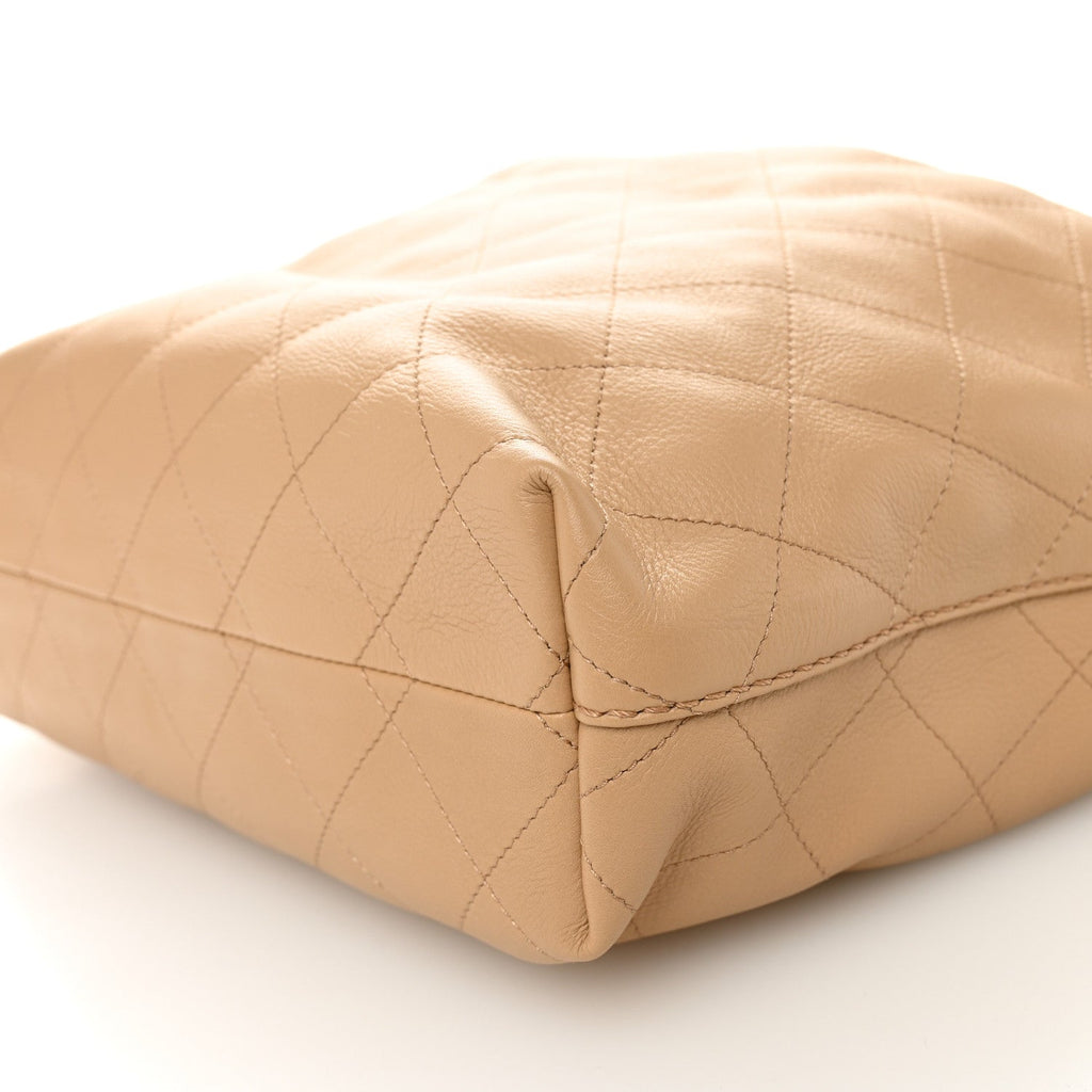 Chanel Calfskin Quilted Small Maxi Hobo Beige