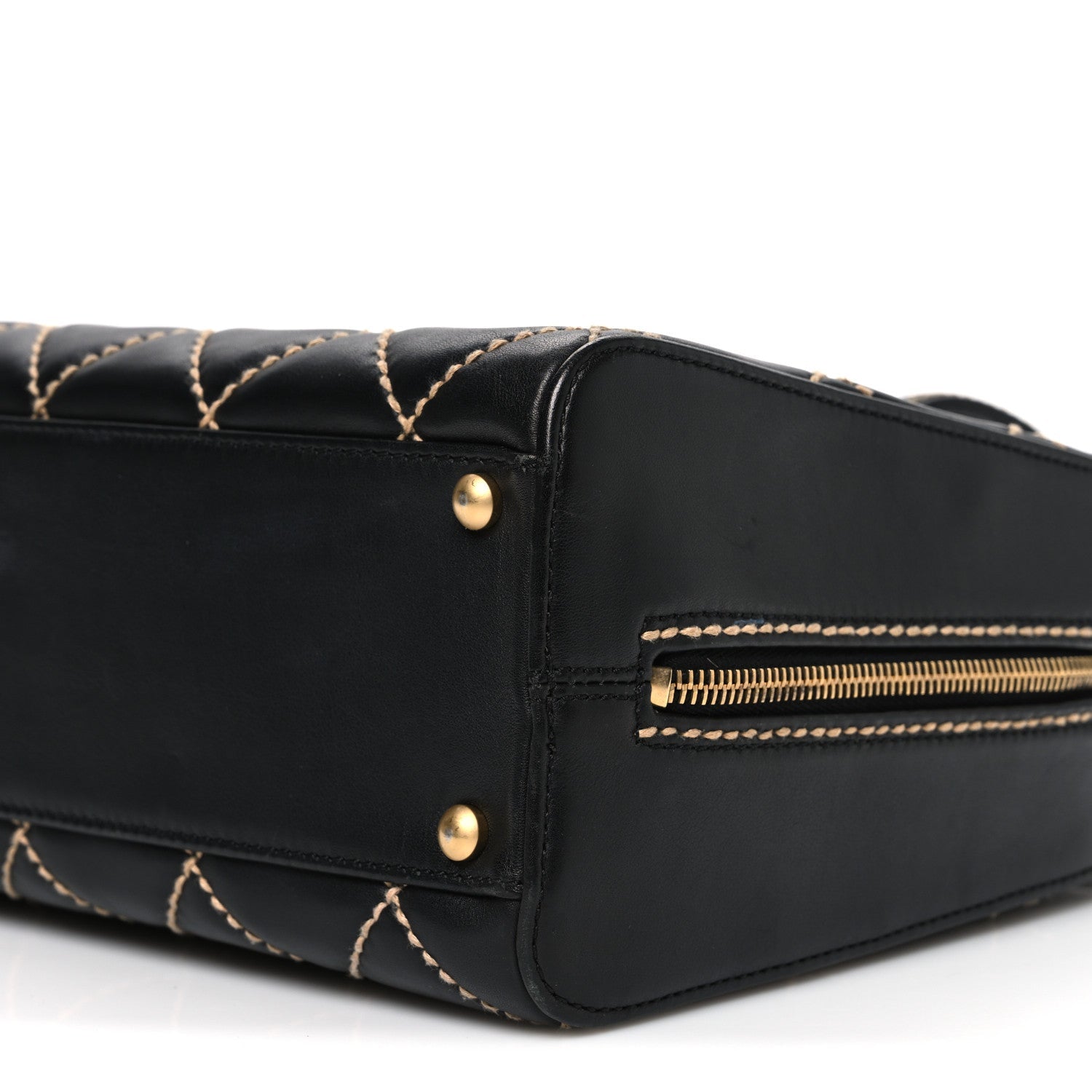 Chanel Calfskin Wild Stitch Top Handle Bag Black