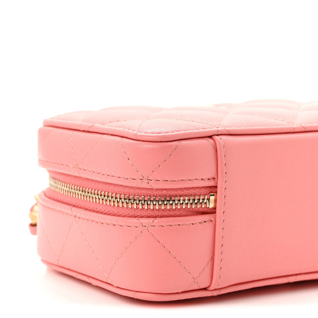 Chanel Lambskin Quilted Top Handle Mini Vanity Case Pink