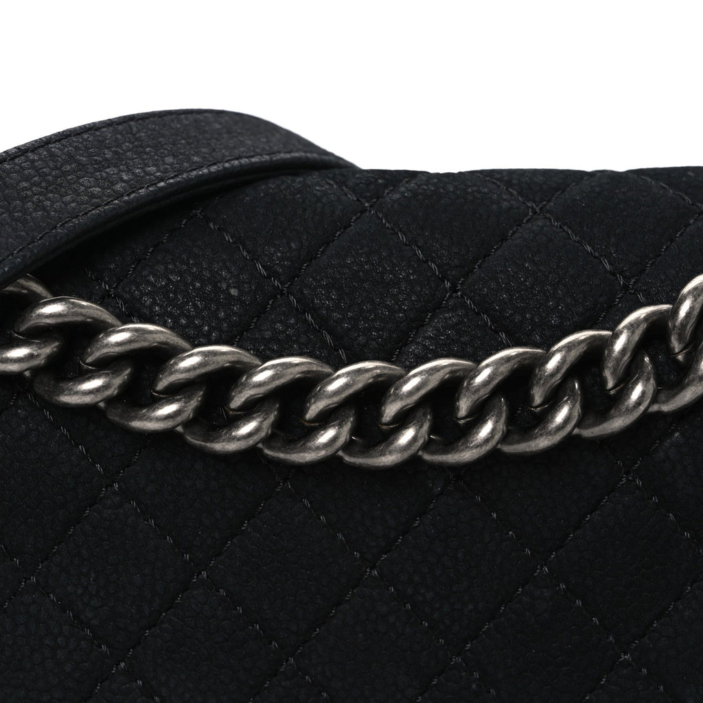 Chanel Bullskin Suede Caviar Quilted Medium Boy Flap Black
