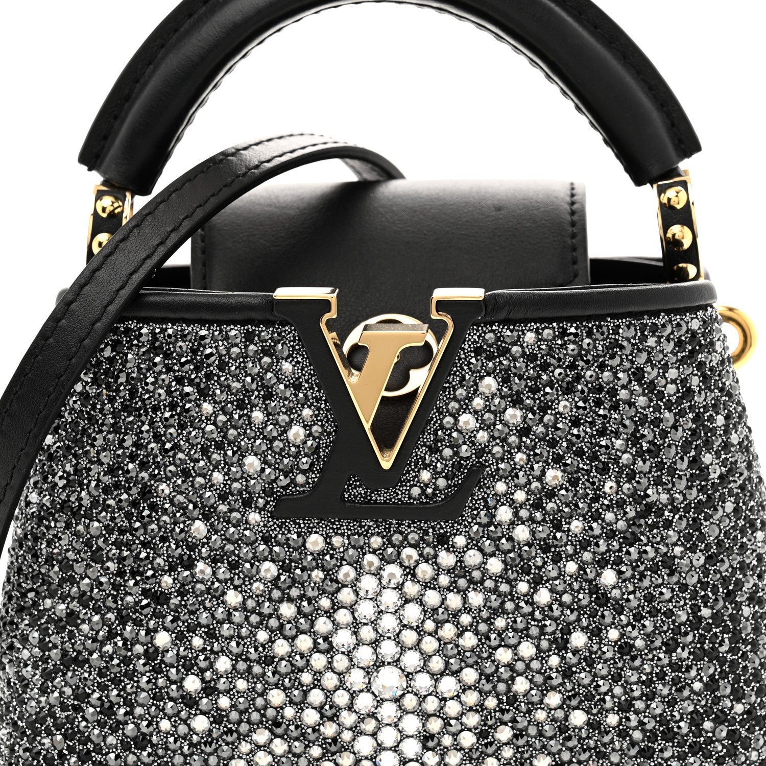 Louis Vuitton Crystal Cowhide Nano Capucines Silver Black