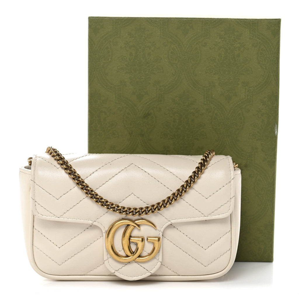 Gucci Calfskin Matelasse Super Mini GG Marmont Shoulder Bag White