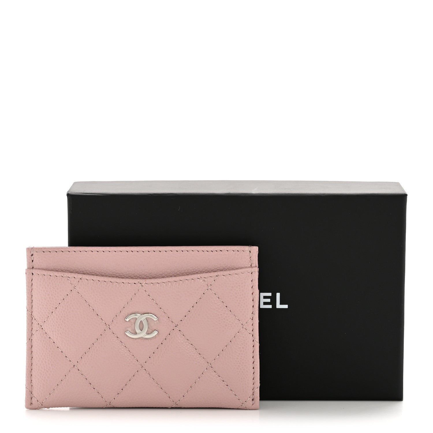 Caviar Quilted Card Holder Light Pink