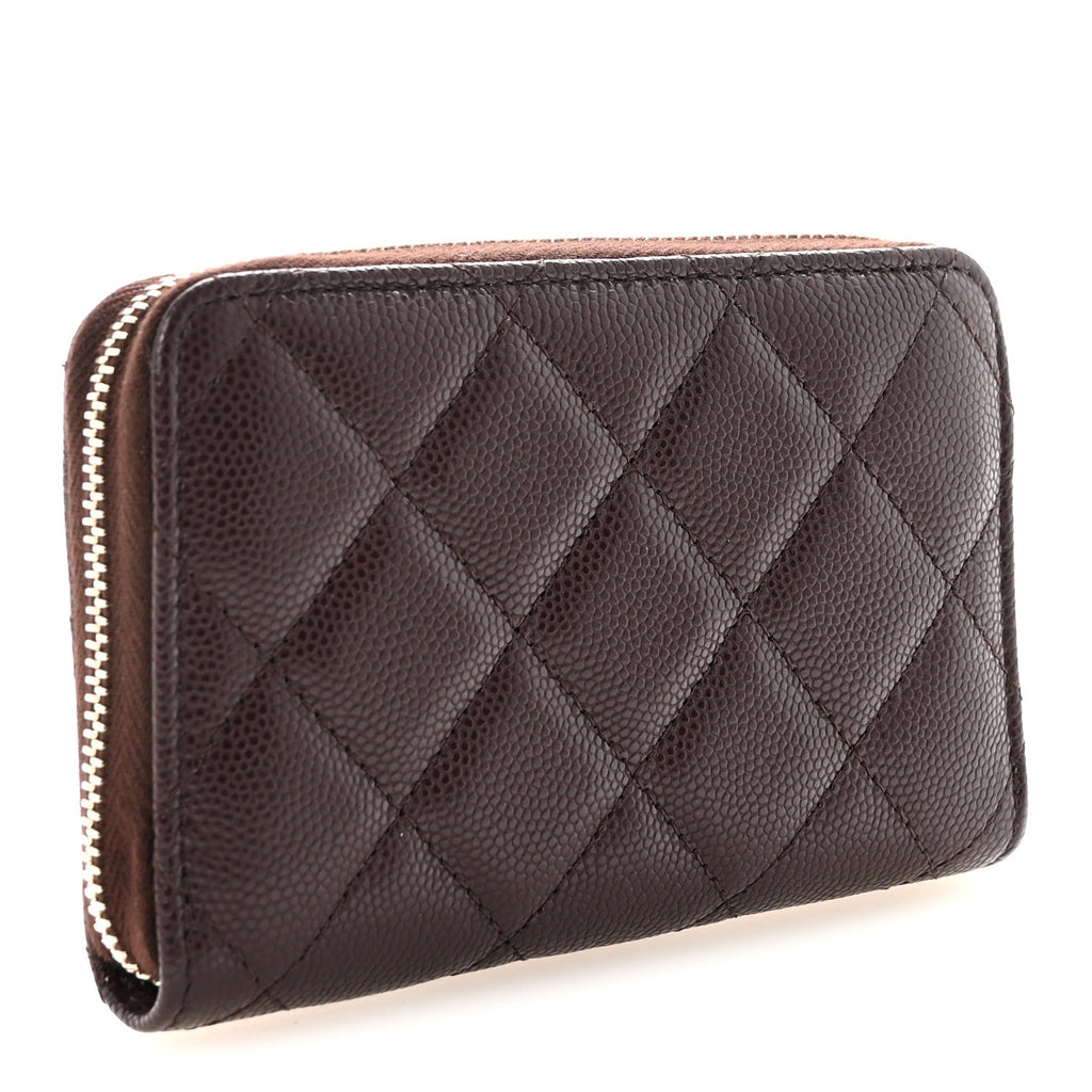 Caviar Quilted Textured CC Zip Around Card Holder Burgundy