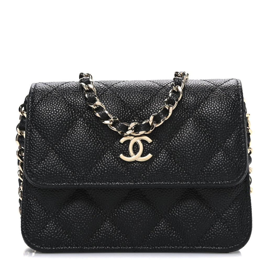 Chanel Caviar Quilted Mini Ribbon Wallet On Chain WOC Black