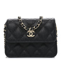 Chanel Caviar Quilted Mini Ribbon Wallet On Chain WOC Black