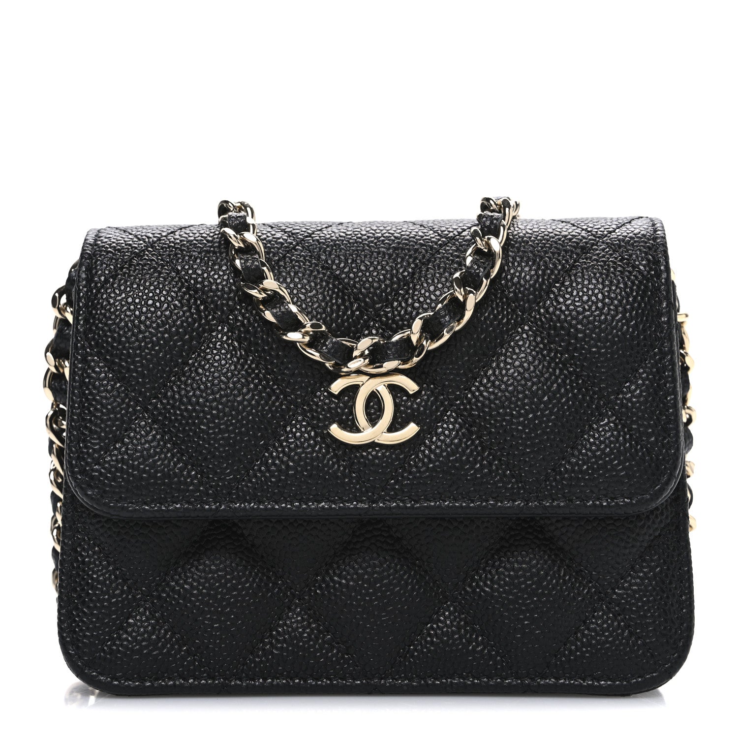 Chanel Caviar Quilted Mini Ribbon Wallet On Chain WOC Black