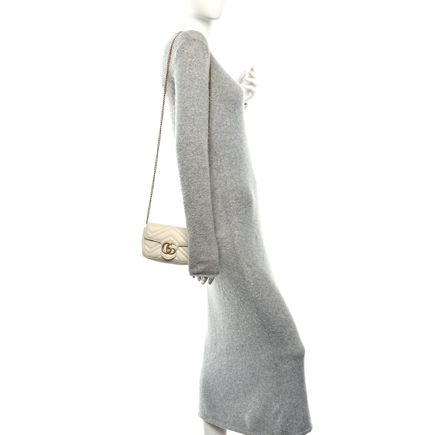 Gucci Calfskin Matelasse Super Mini GG Marmont Shoulder Bag White