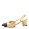 Goatskin Grosgrain Cap Toe CC Slingback Pumps 38.5 Beige Black