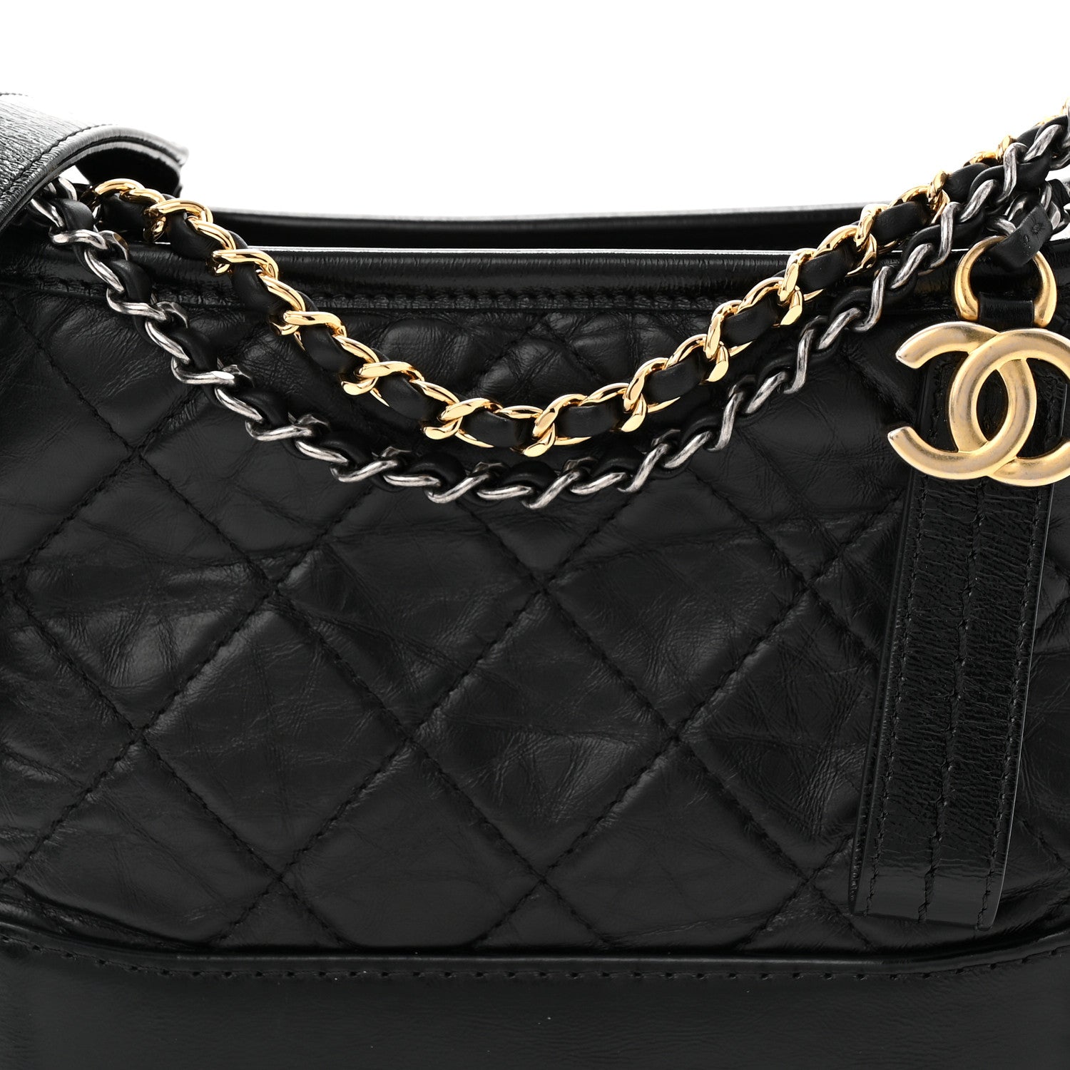Chanel Aged Calfskin Quilted Small Gabrielle Logo Hobo Black