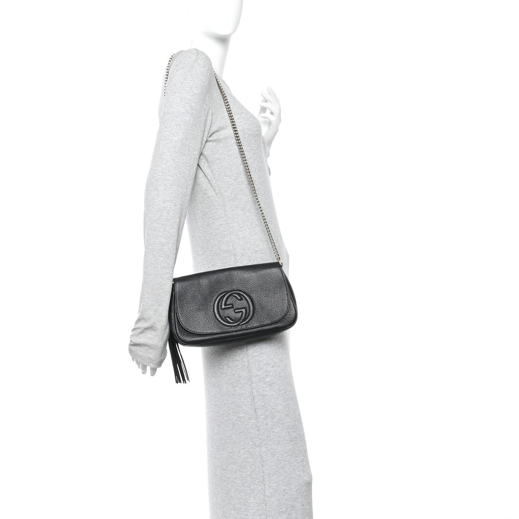 Gucci Pebbled Calfskin Medium Soho Flap Crossbody Black