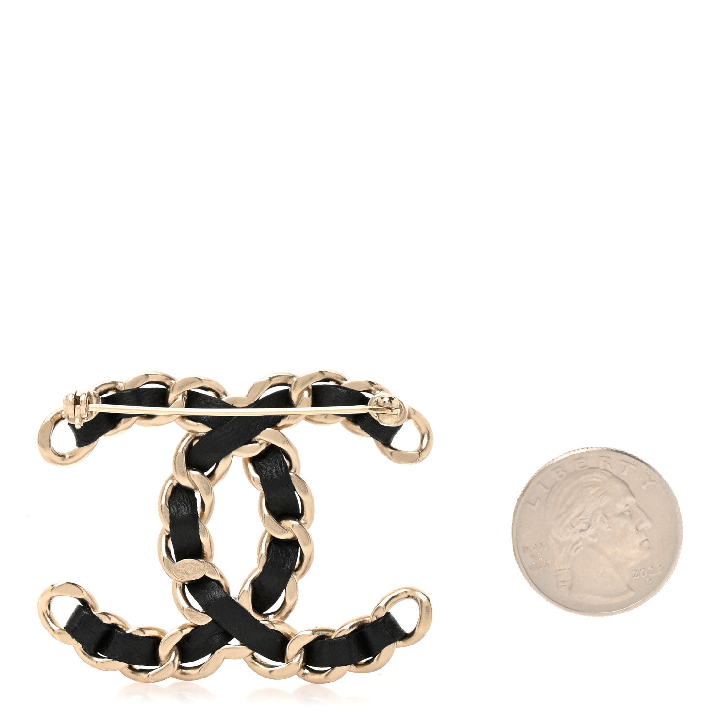 Lambskin Chain CC Brooch Black Gold