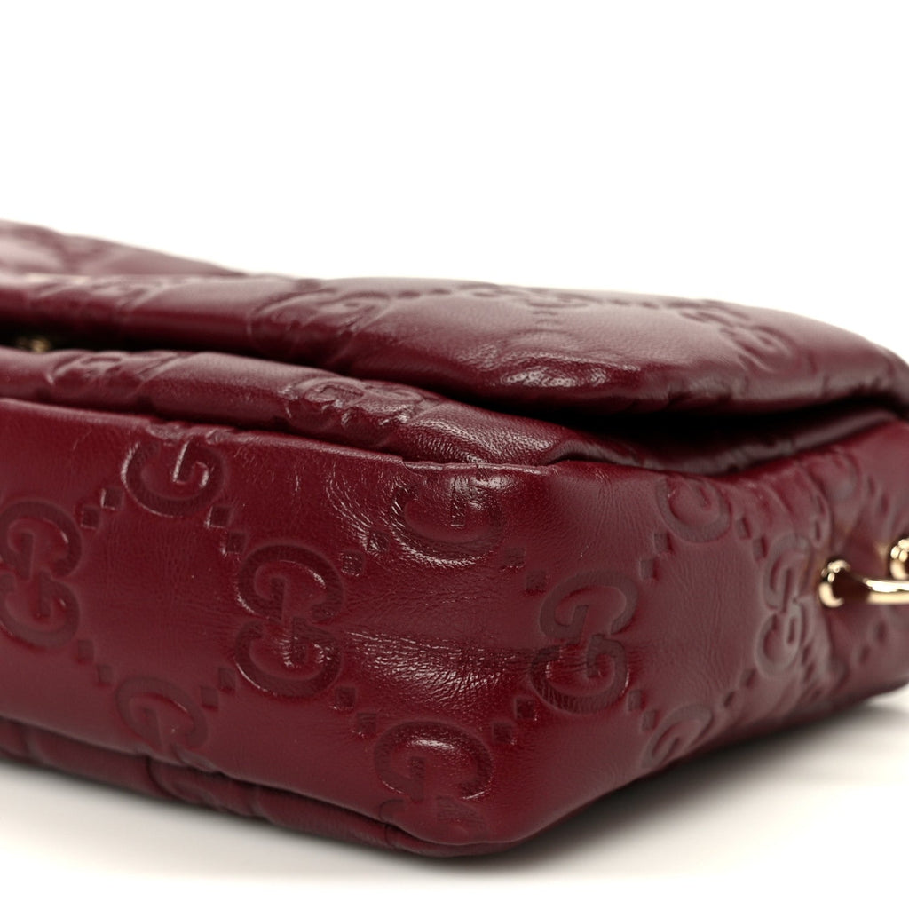 Gucci Lambskin Embossed Mini GG Milano Top Handle Shoulder Bag Rosso Ancora
