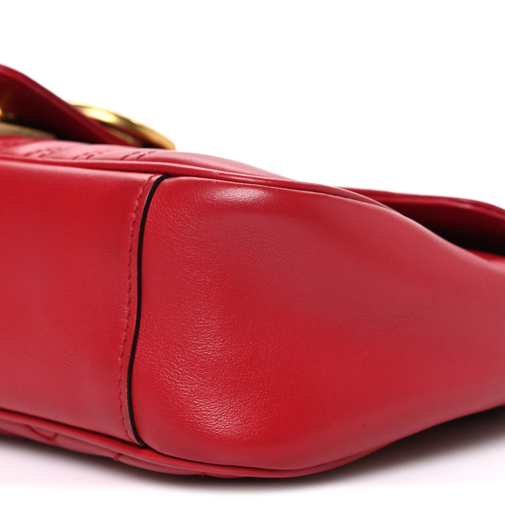 Gucci Calfskin Matelasse Small GG Marmont Shoulder Bag Hibiscus Red