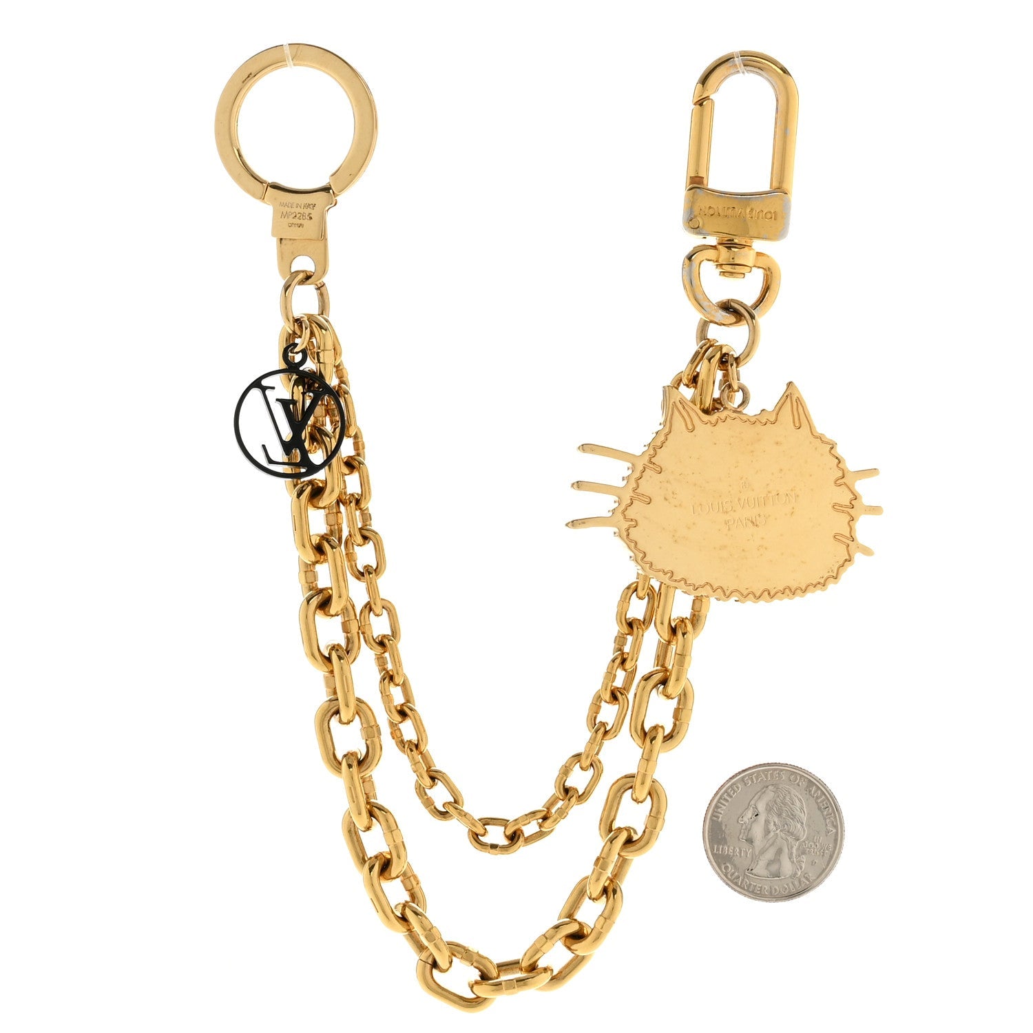 Louis Vuitton Catogram Cat Key Chain Bag Charm Gold Black