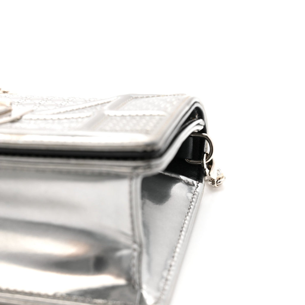 Christian Dior Metallic Patent Micro-Cannage Baby Diorama Flap Bag Silver