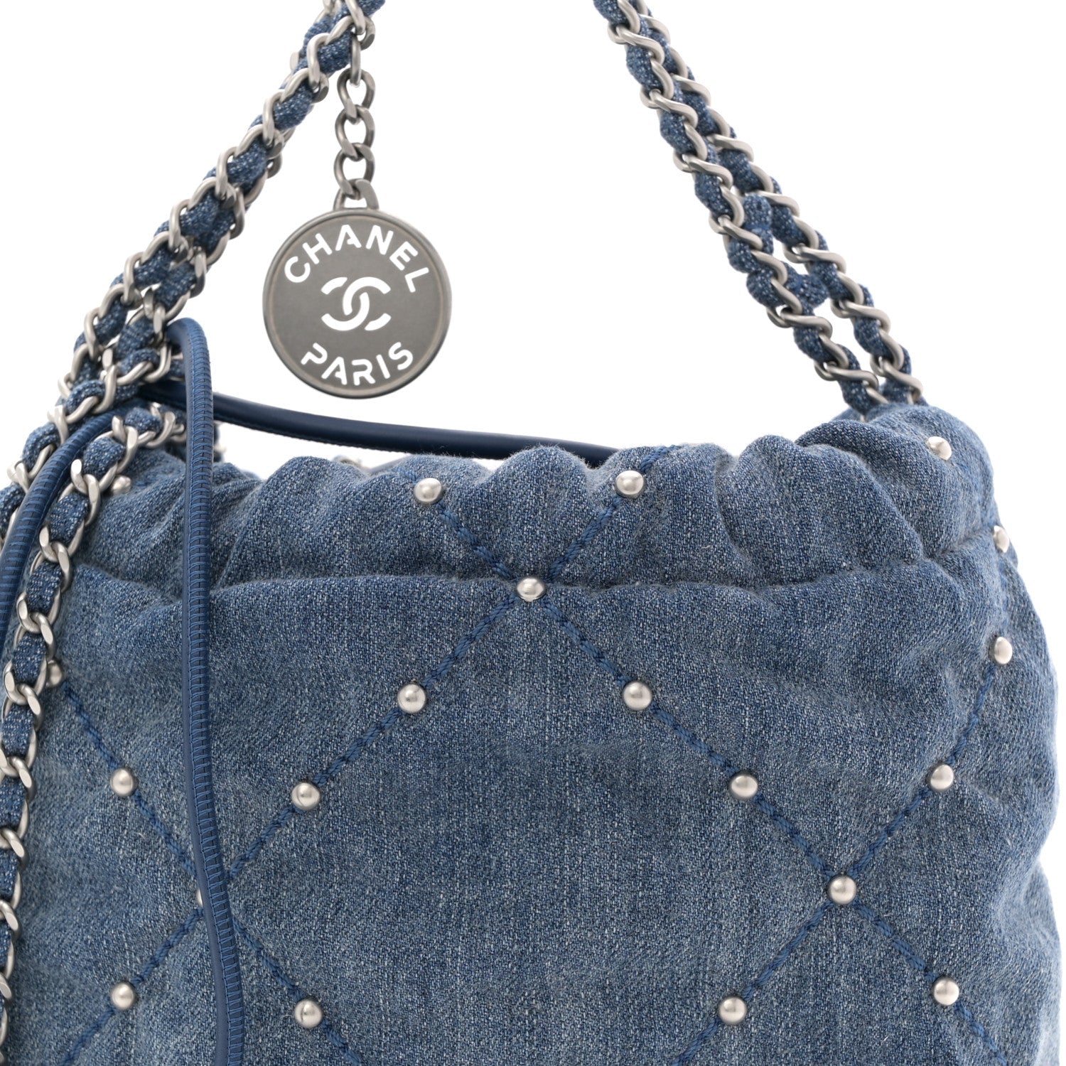 Chanel Washed Denim Quilted Studded Mini Chanel 22 Blue