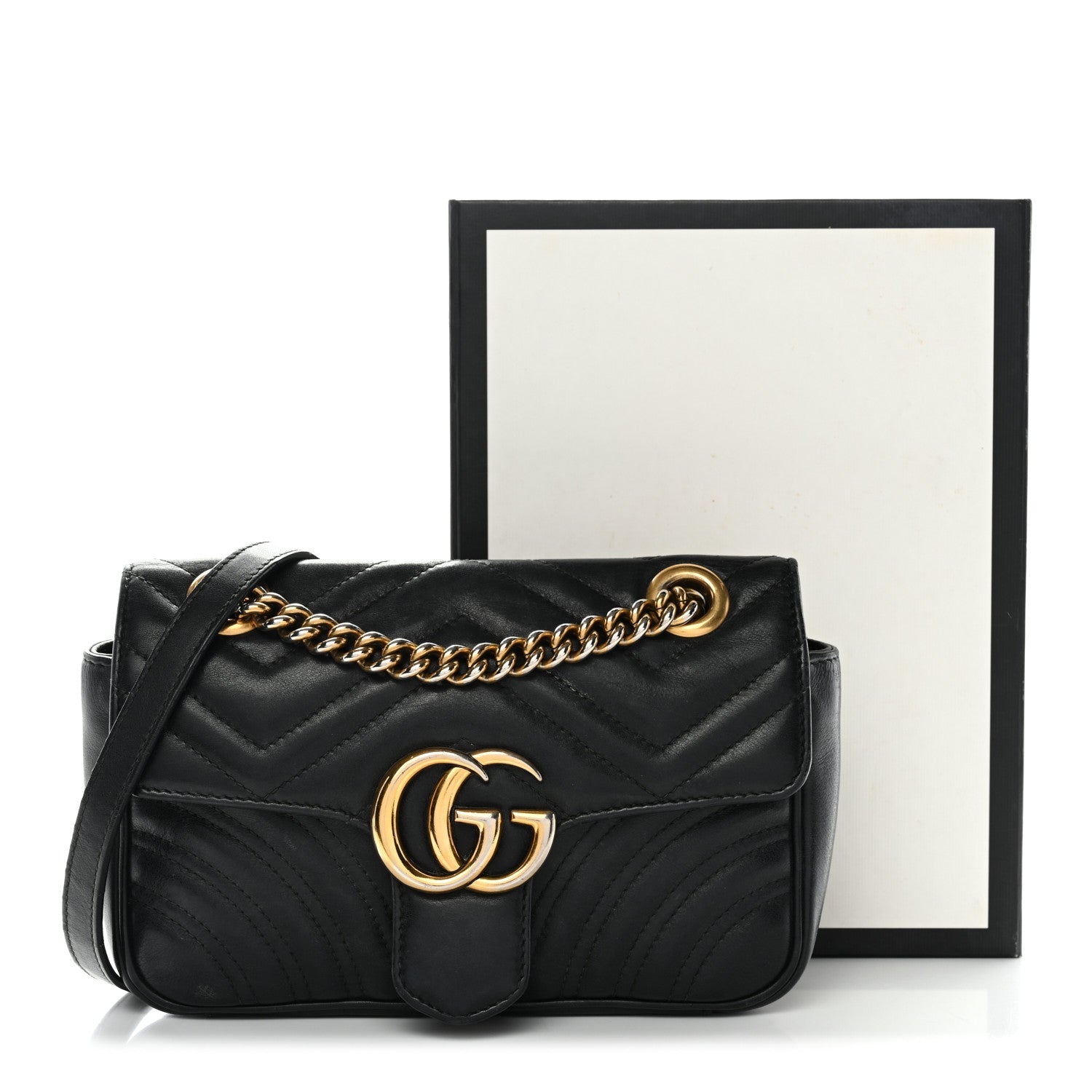 Gucci Calfskin Matelasse Mini GG Marmont Shoulder Bag Black
