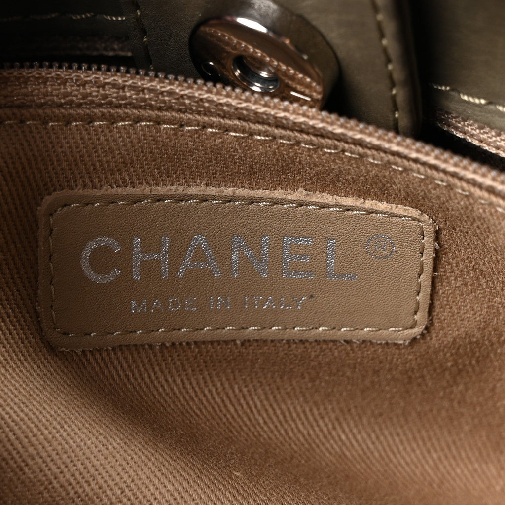 Chanel Washed Calfskin Diamond Stitch Hamptons Shopping Tote Green