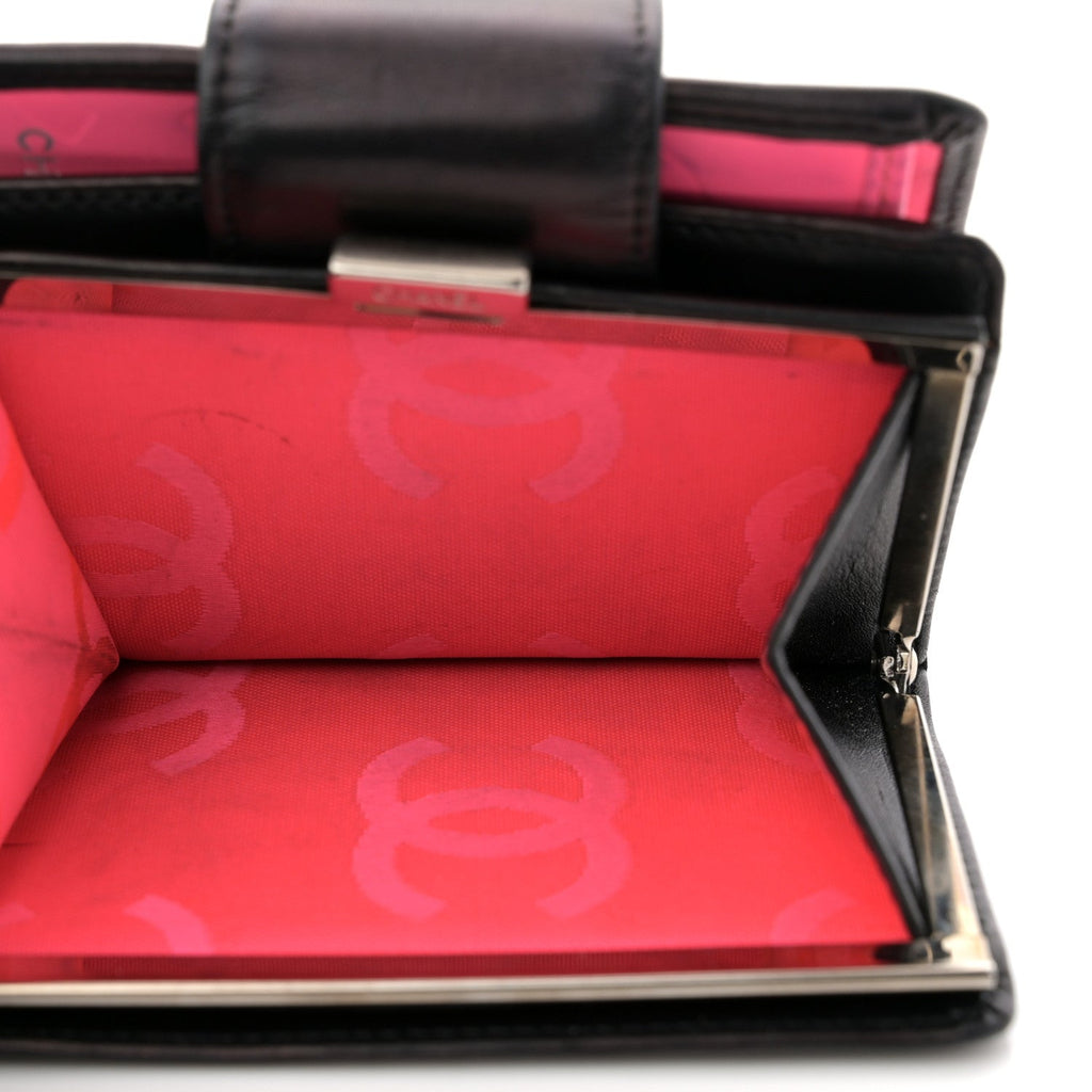 Calfskin Quilted Cambon Bi-fold Wallet Black White