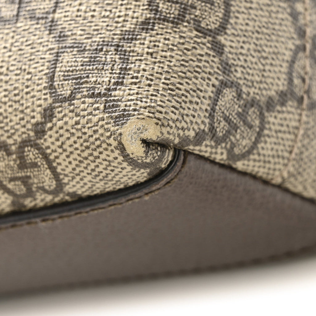 Gucci GG Supreme Monogram Textured Dollar Calfskin Web Small Ophidia Dome Shoulder Bag Beige Ebony New Acero