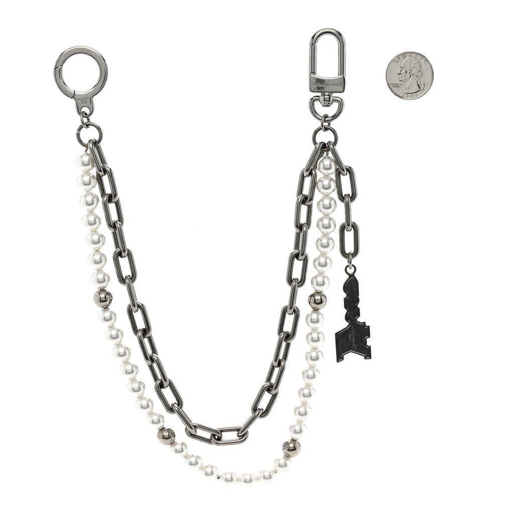 Louis Vuitton Metal Pearls Mini Chain Belt Bag Charm Silver