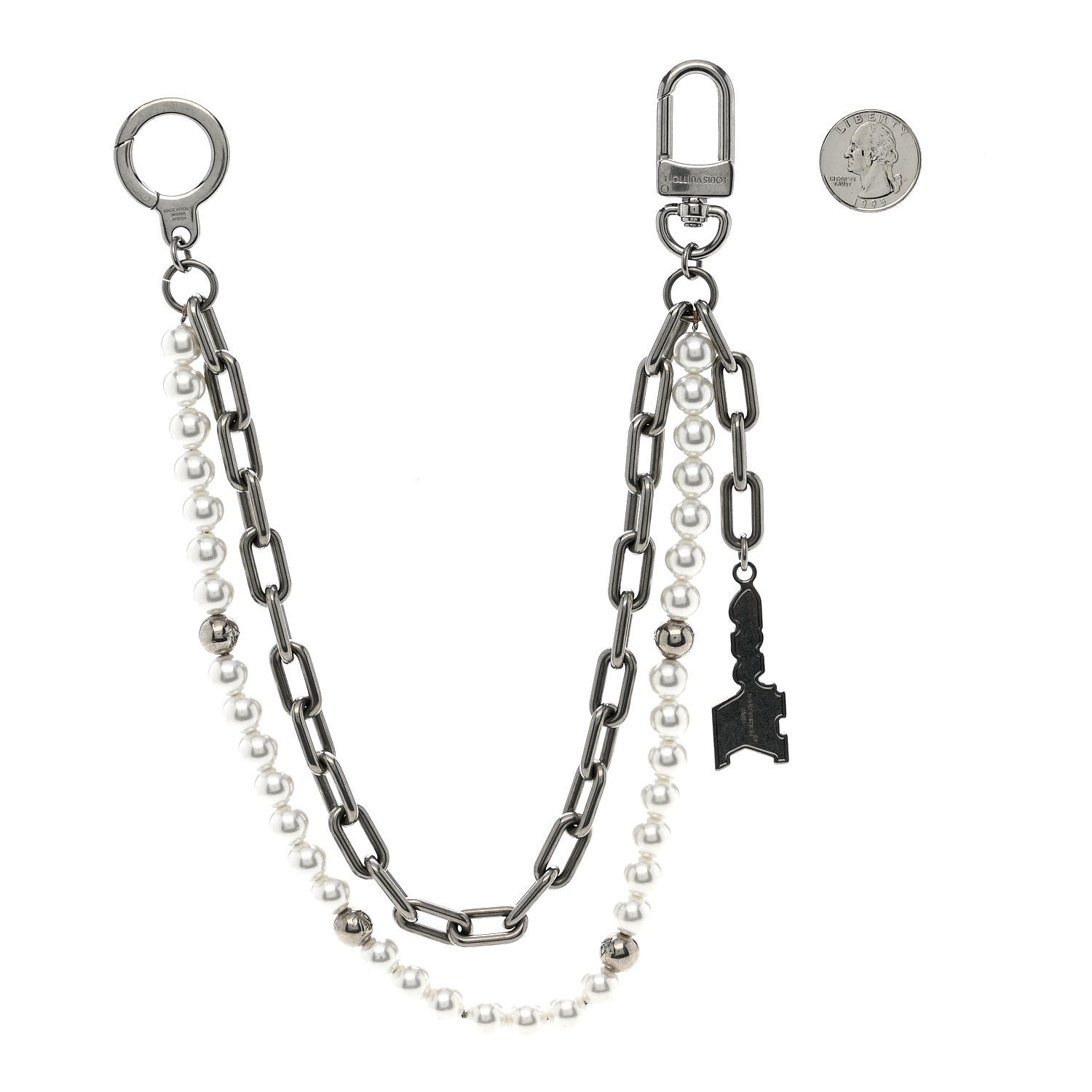 Louis Vuitton Metal Pearls Mini Chain Belt Bag Charm Silver