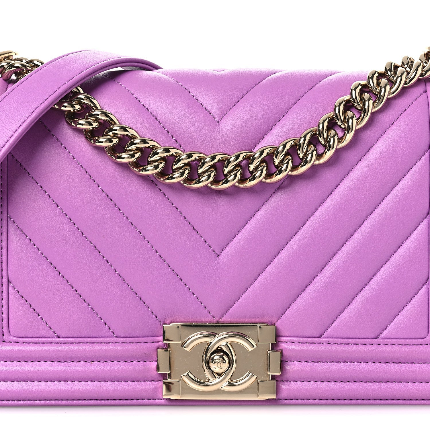 Chanel Lambskin Chevron Quilted Medium Boy Flap Purple