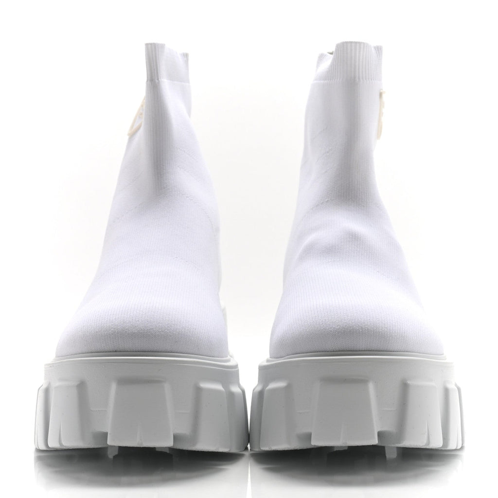 Prada Knit Rubber Triangle Logo Monolith 55mm Ankle Boots 38 Bianco