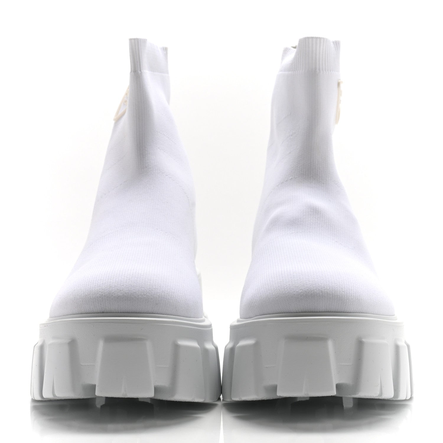 Prada Knit Rubber Triangle Logo Monolith 55mm Ankle Boots 38 Bianco