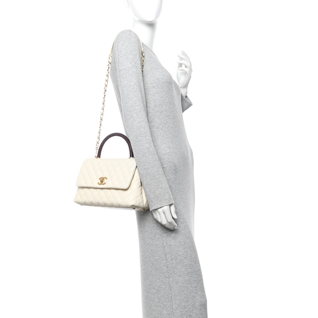 Chanel Caviar Lizard Quilted Small Coco Handle Flap Ivory