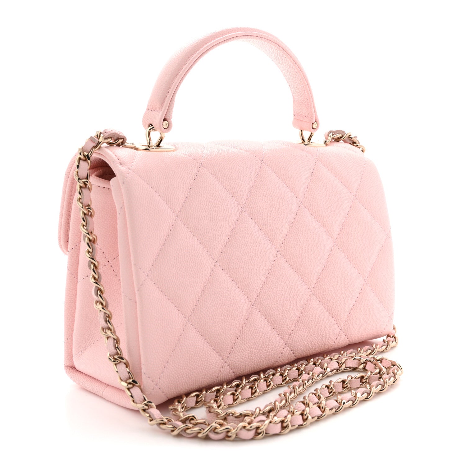 Chanel Caviar Quilted Retro Mini Twist Top Handle Clutch Flap Light Pink