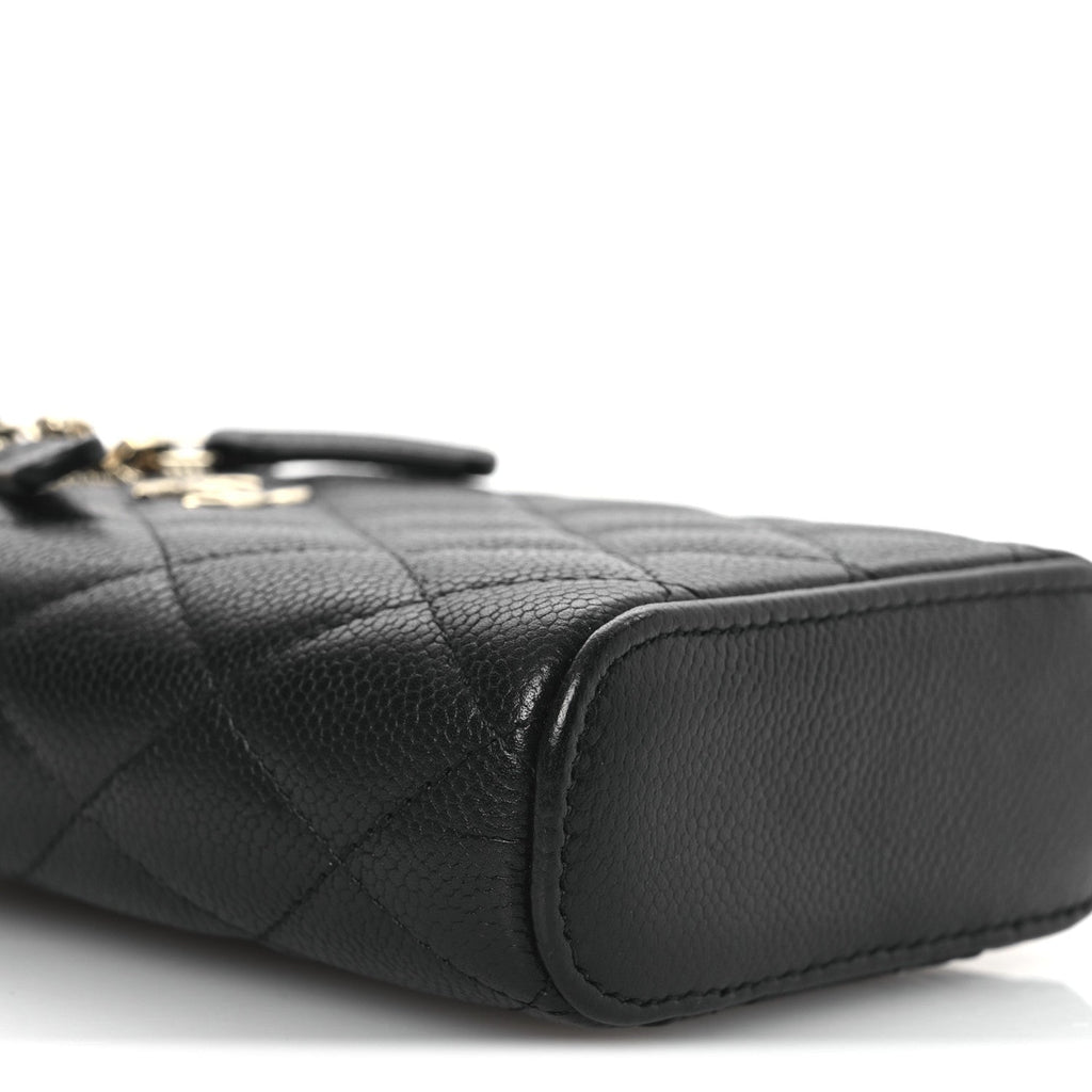 Chanel Caviar Quilted Small Vertical Coco Beauty Vanity Case With Chain Black