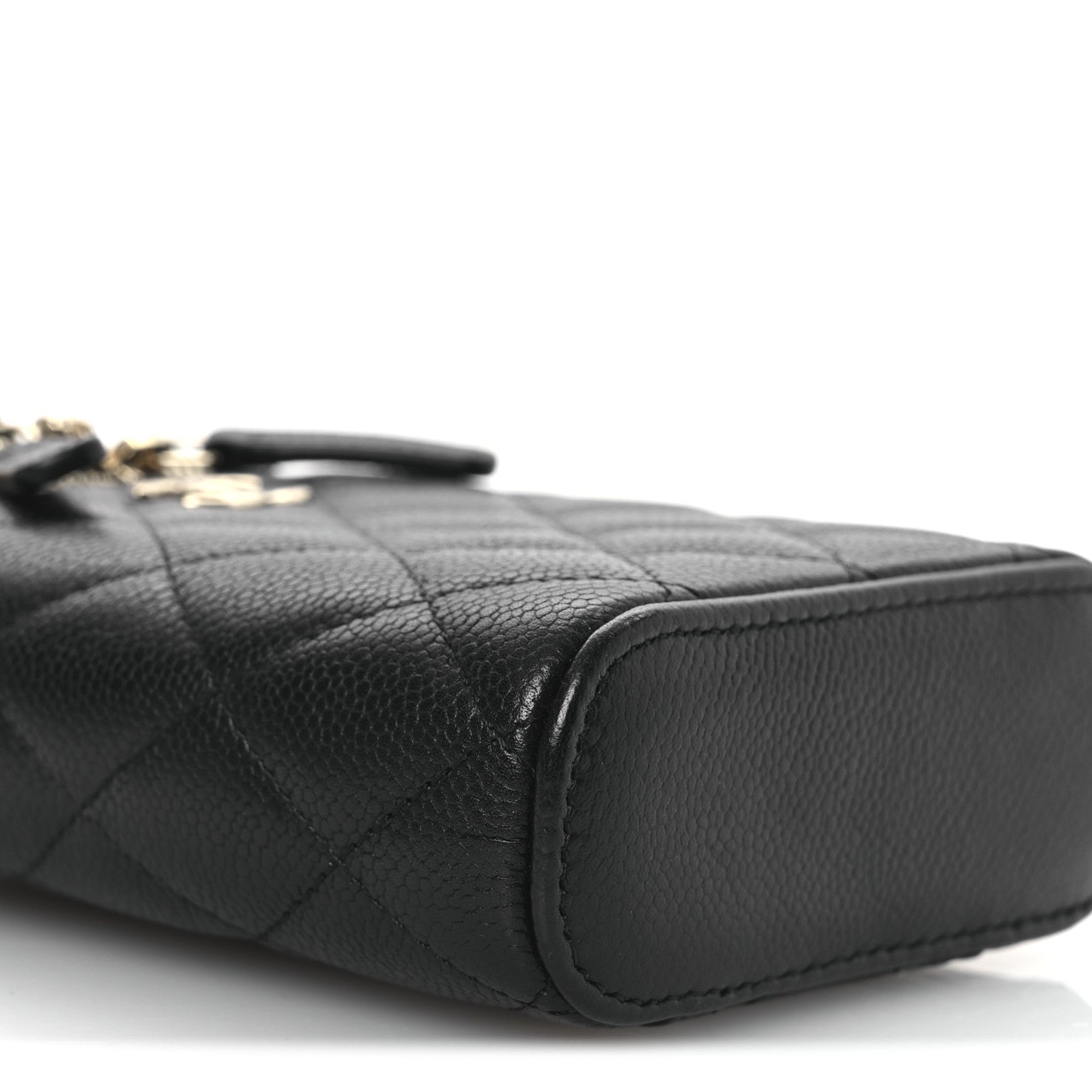 Chanel Caviar Quilted Small Vertical Coco Beauty Vanity Case With Chain Black