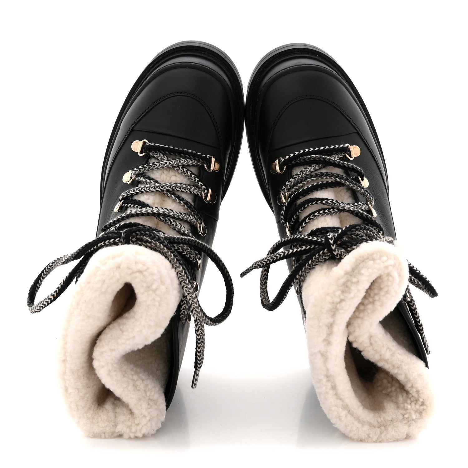 Calfskin Shearling CC Lace Up Boots 38.5 Black