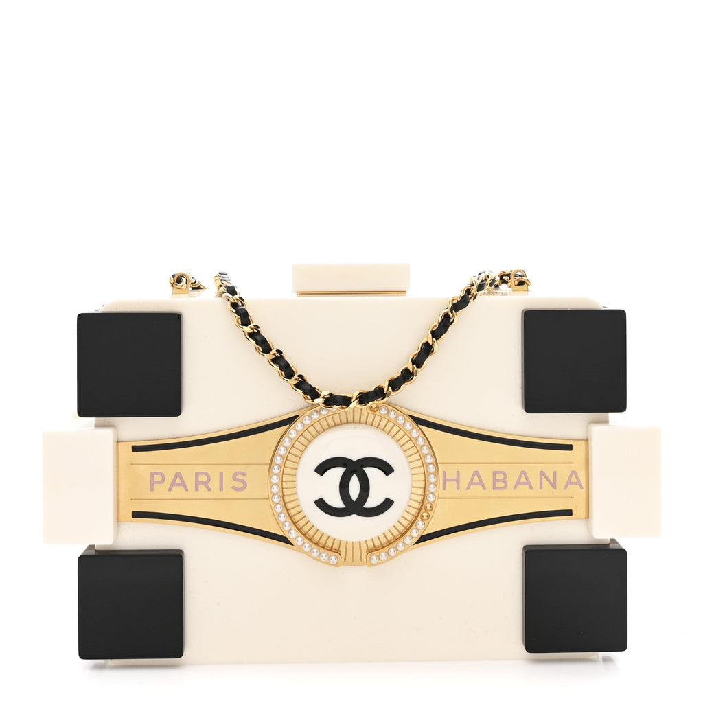 Chanel Plexiglass Boy Brick Havana by Night Clutch White Black