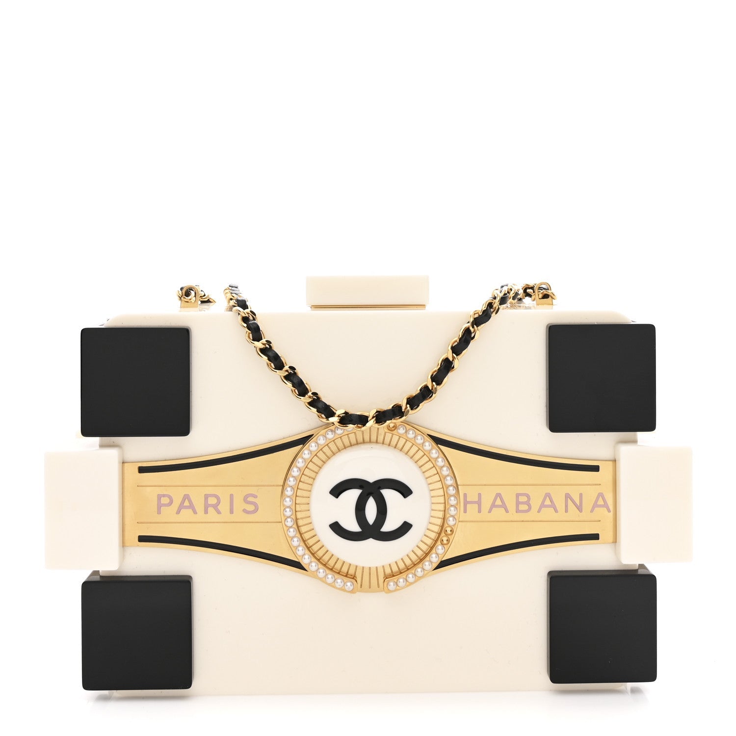 Chanel Plexiglass Boy Brick Havana by Night Clutch White Black