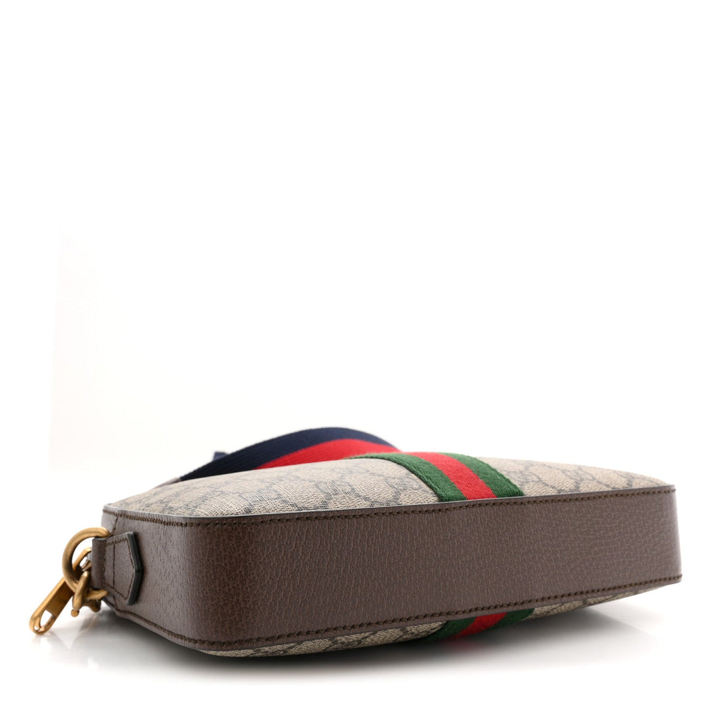 Gucci GG Supreme Monogram Textured Dollar Calfskin Web Ophidia Wristlet Shoulder Bag Beige Ebony New Acero