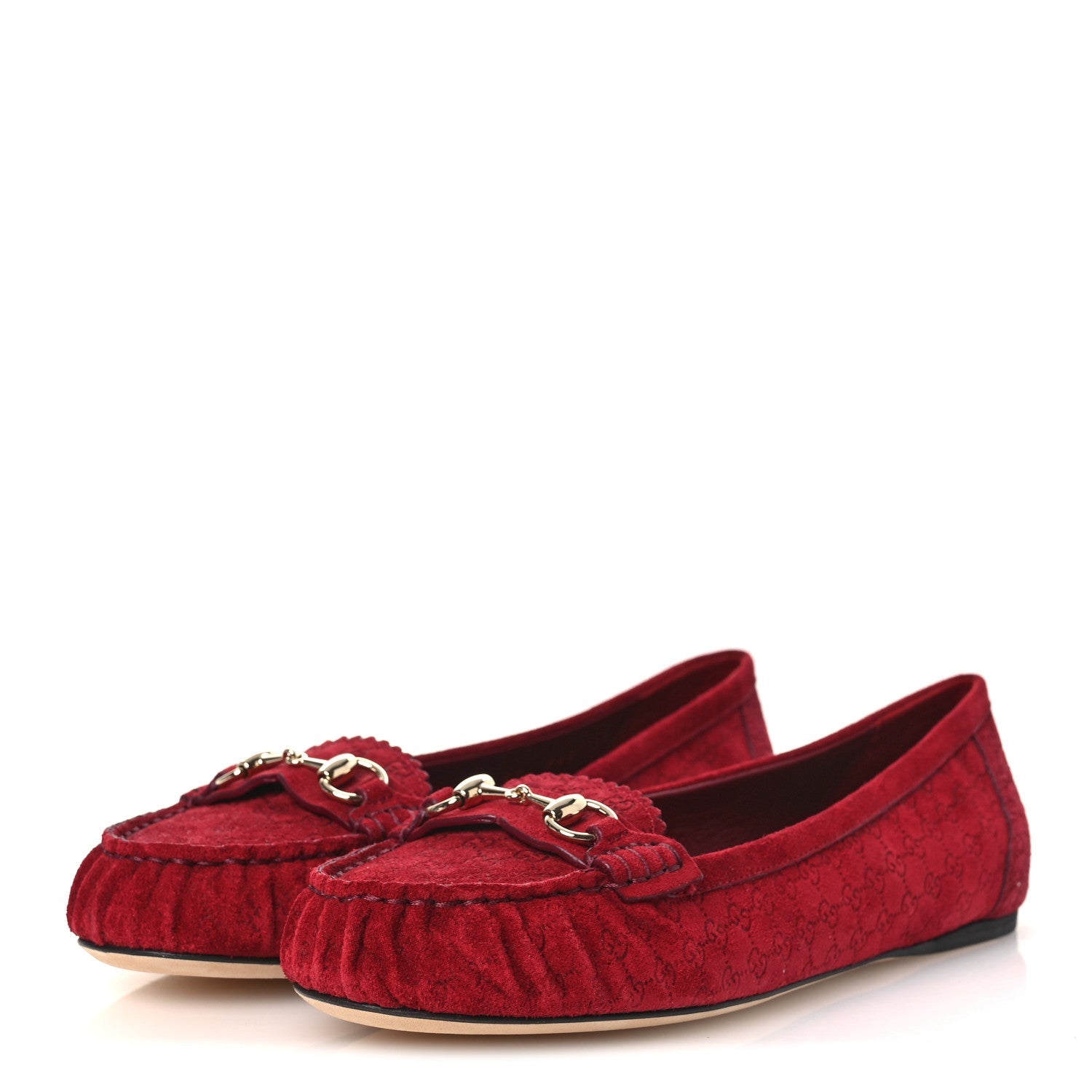 Gucci Suede Micro GG Horsebit Womens Kensington Moccasin Loafers 37  Rosso Ancora